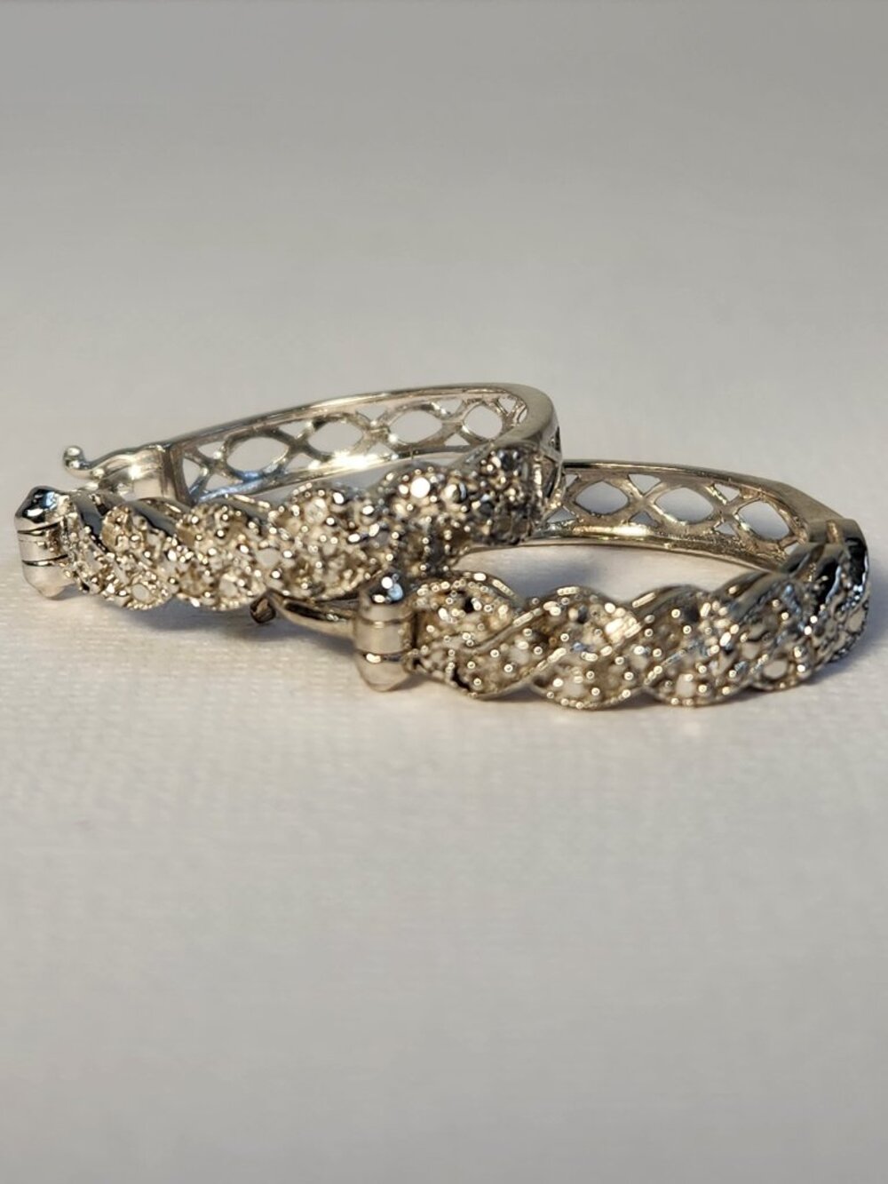 NWOT 2000's 925 CZ Braided Twisted Rope Openwork Huggie Hoops Earrings